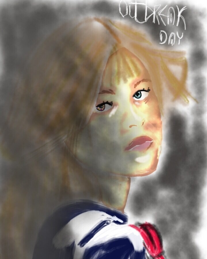 Allison, main character of outbreak day, standing in haze