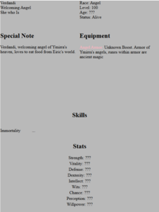 Verdandi Stat Sheet