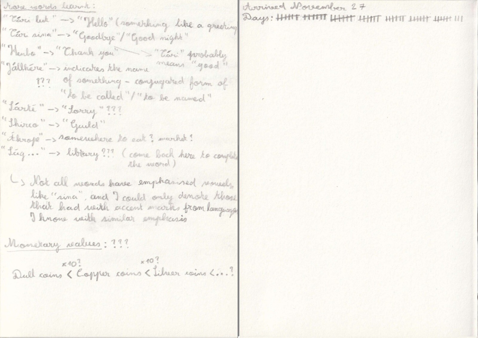 Fifth and Days Tracking Pages of the Protagonist's Notebook