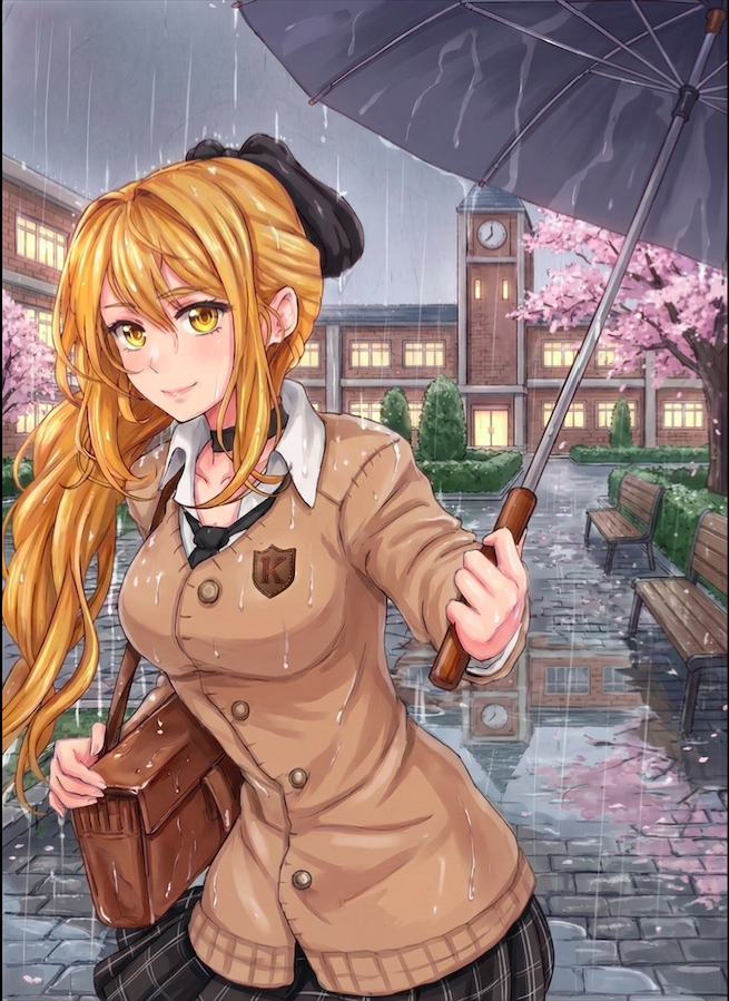 Anita in the rain + Background in Color 