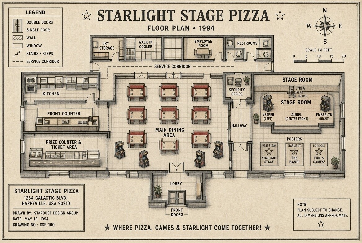Possible floor plan for the pizzeria